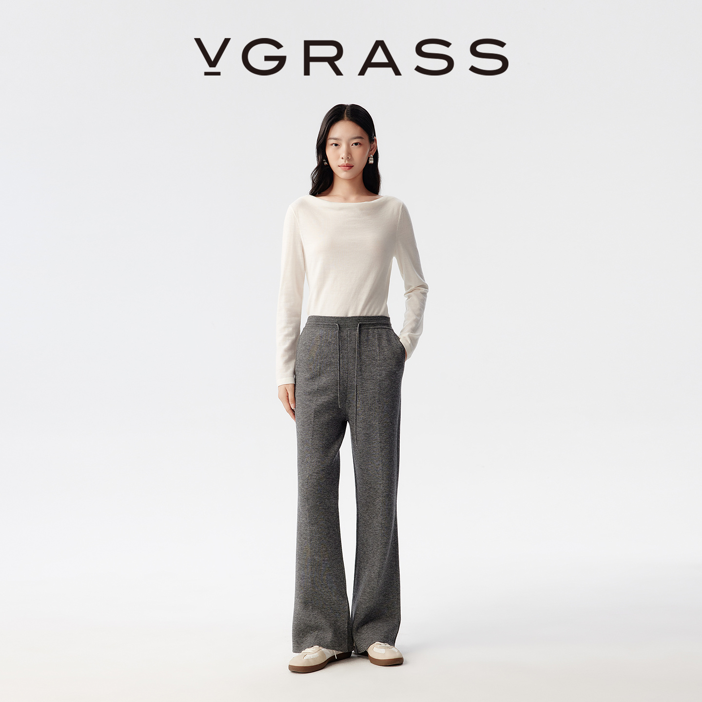 VGRASS直筒微喇针织裤