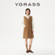 VGRASS25秋冬新款 羊毛混纺双面呢牛角扣V领大口袋无袖 背心连衣裙
