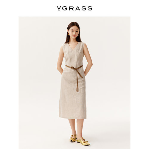 VGRASS欧洲进口亚麻绣花连衣裙