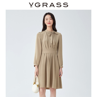 vgrass维格娜丝优雅法式 高级感桑蚕丝连衣裙 新款 职业裙秋季