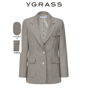 新款 Vgrass维格娜丝秋季 法式 复古格纹西装 西服女VSW3N30390