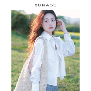 女24夏季 新款 镂空刺绣棉白衬衫 VGRASS新中式 宽松H廓形VSC3P2157A