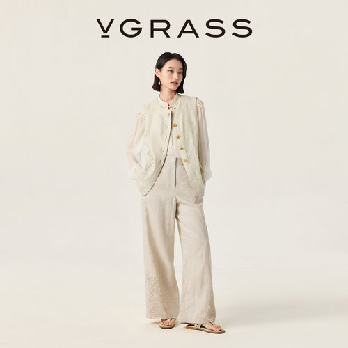 VGRASS镂空水溶刺绣直筒裤