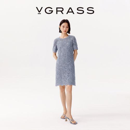 VGRASS水溶刺绣绳绣蕾丝连衣裙