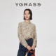 VGRASS26春季 新款 14MM棉混纺含桑蚕丝轻盈浪漫印花小上衣女