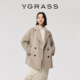 VGRASS25秋冬新款 意大利进口山羊绒毛呢落肩复古短外套翻领大衣女