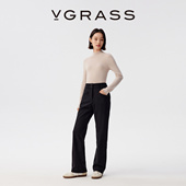 拉链口袋直筒裤 VGRASS3D立裁拒水修身 子女 新款 黑色防风裤 长裤 冬季