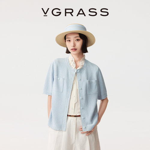 VGRASS多色合股纱针织开衫