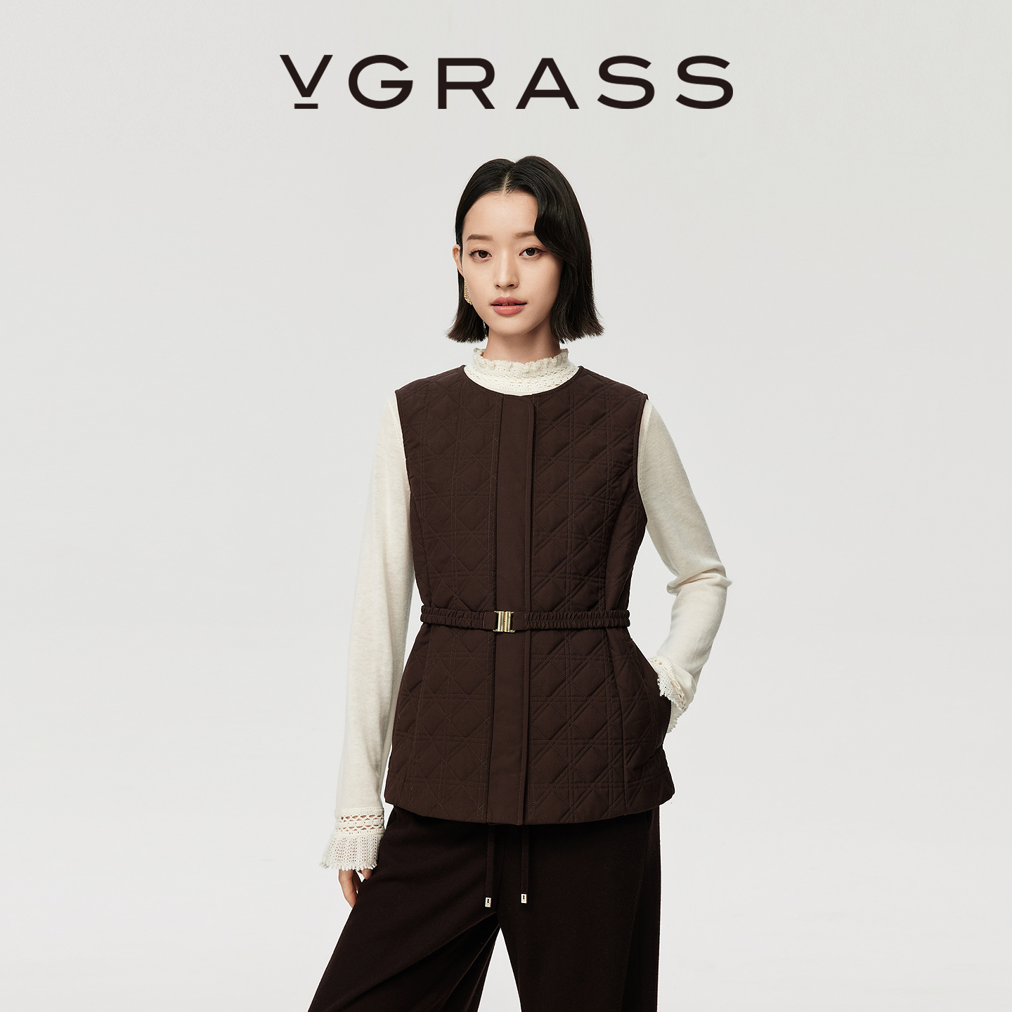 VGRASS绵羊毛混纺蓬松马甲