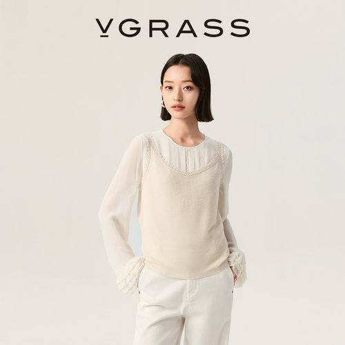 VGRASS亚麻手工钩针边针织吊带