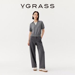针织感绵羊毛混纺面料无腰节直筒裤 VGRASS秋冬新款 WISH系列