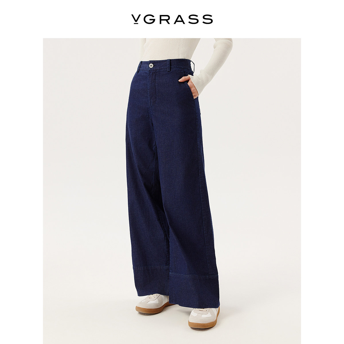 VGRASS棉弹松紧腰轻牛仔休闲裤