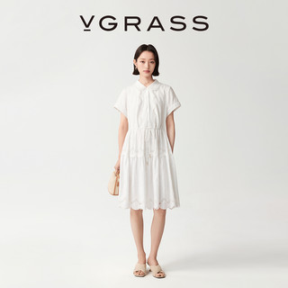 VGRASS维格娜丝26夏季新品重工镂空刺绣娃娃领飞袖收腰白色连衣裙