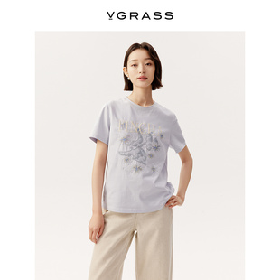艺术刺绣好运棉棉圆领T恤短袖 新款 上衣 维格娜丝夏季 VGRASS女装
