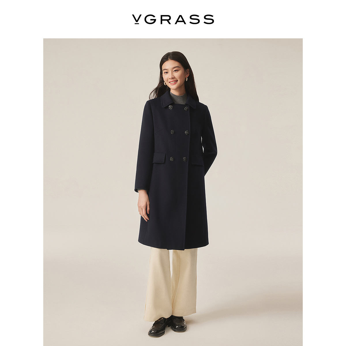 VGRASS丝羊毛长款毛呢大衣