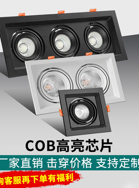led格栅灯双头三头方形筒灯铝网格葡萄架嵌入式商用斗胆灯cob射灯