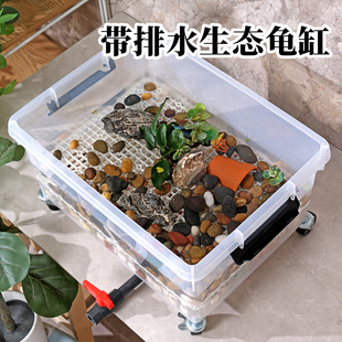 乌龟饲养箱底排水透明带盖生态缸草龟专用底滤板鱼龟混养周转箱子