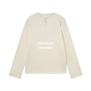 Manifold｜定织圈圈纱艾草混纺简约软糯肌理感亨利领长袖打底T恤