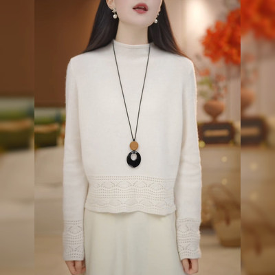 半高领镂空毛衣内搭女秋