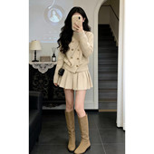 韩系穿搭一整套装 2026新款 短裙 女秋冬季 千金小个子香风毛衣洋装