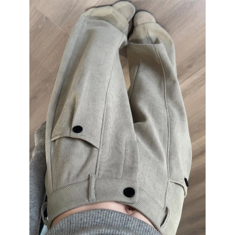 茶灰色阔腿裤女春秋冬2026新款加绒裤子小个子高腰直筒宽松西装裤