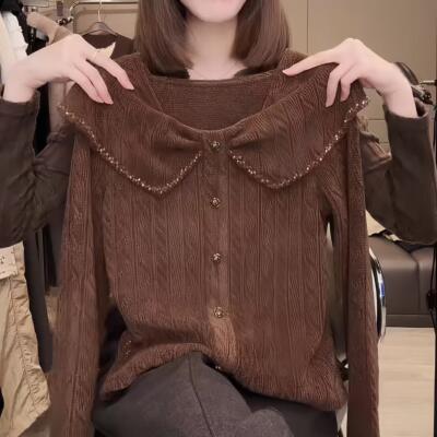 高级感重工串珠翻领T恤针
