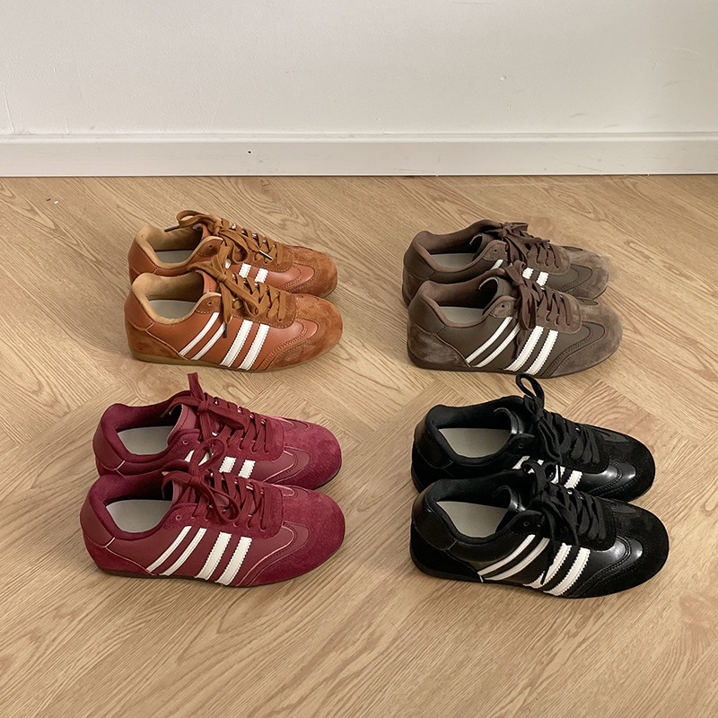 软牛皮~4CM内增高复古德训鞋女春秋美拉德百搭休闲板鞋运动阿甘鞋