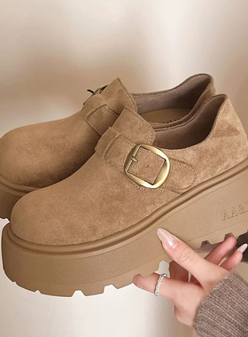 真皮增高厚底勃肯鞋女2026新款乐福鞋女鞋冬季百搭软底不累脚单鞋