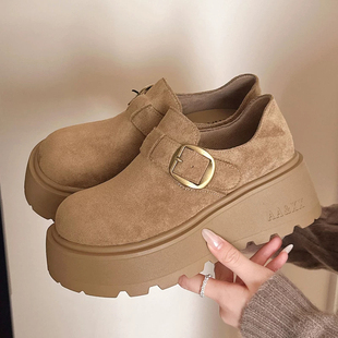 真皮增高厚底勃肯鞋女2026新款乐福鞋女鞋冬季百搭软底不累脚单鞋