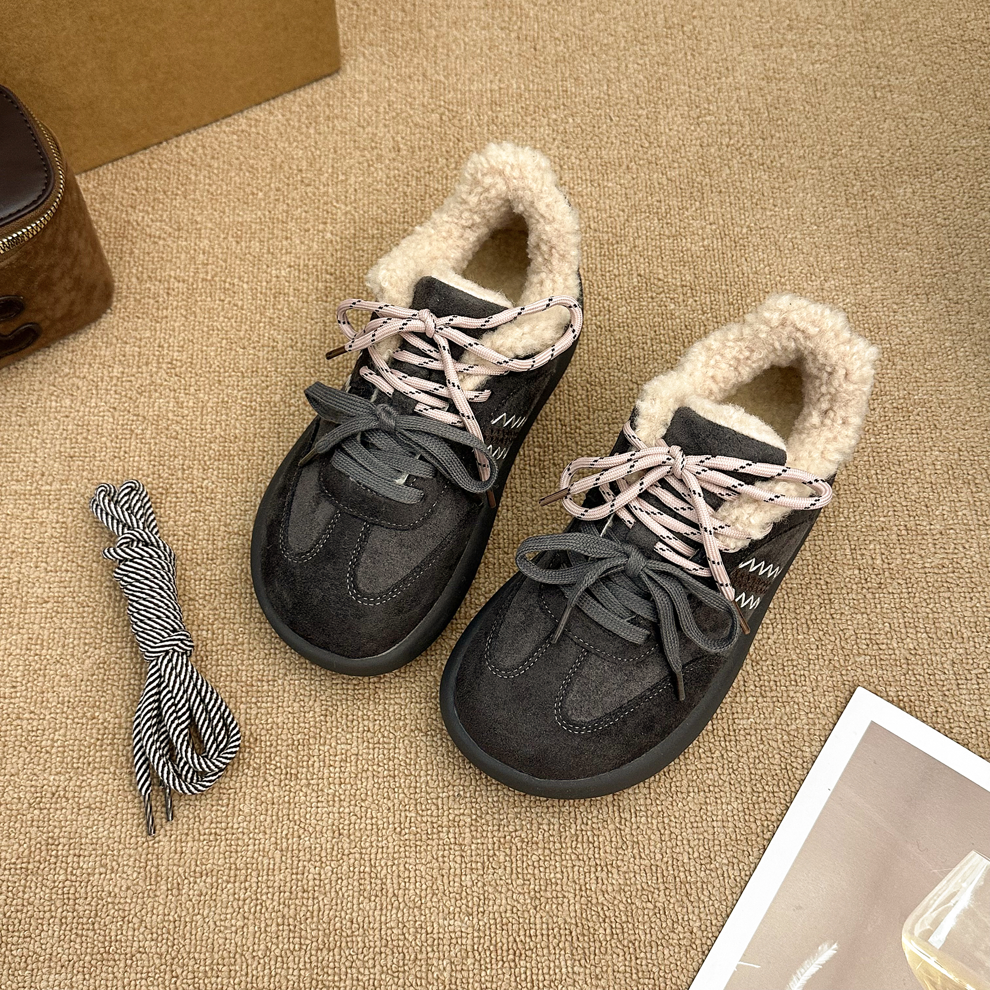 真皮版~丑萌灰色雪地靴女