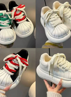 2026春新贝壳头丑萌大头鞋真皮百搭面包鞋松糕厚底增高休闲老爹鞋