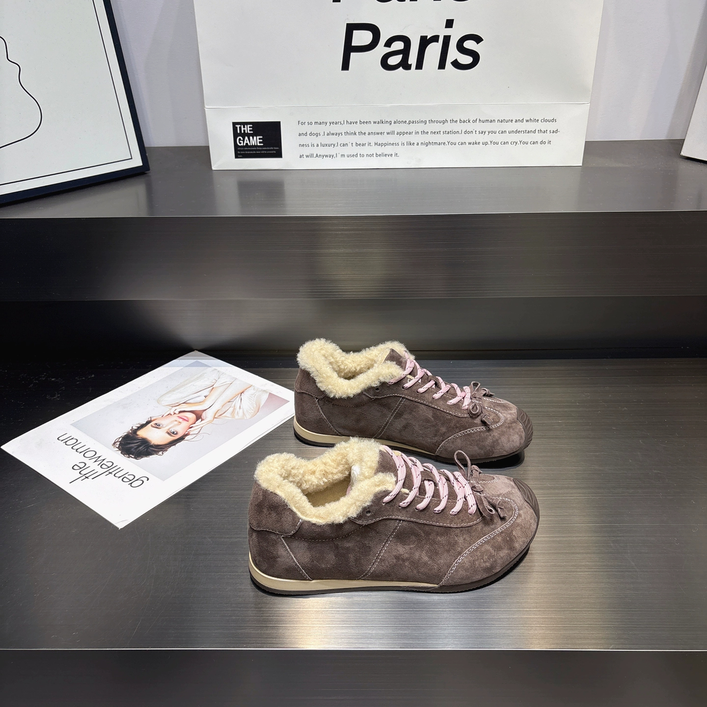 青鸢尾真皮加绒保暖德训鞋女