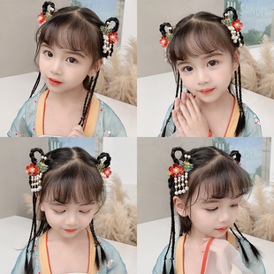 儿童汉服头饰女童古风步摇流苏发夹小女孩超仙花朵吊坠发卡发饰品