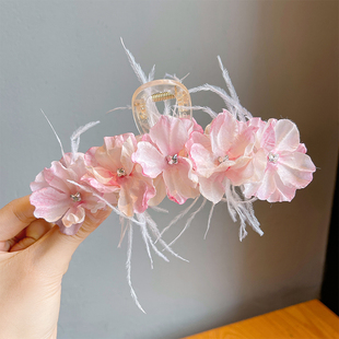 儿童超仙簪花抓夹公主马尾盘发神器头饰发夹女孩后脑勺鲨鱼夹发饰