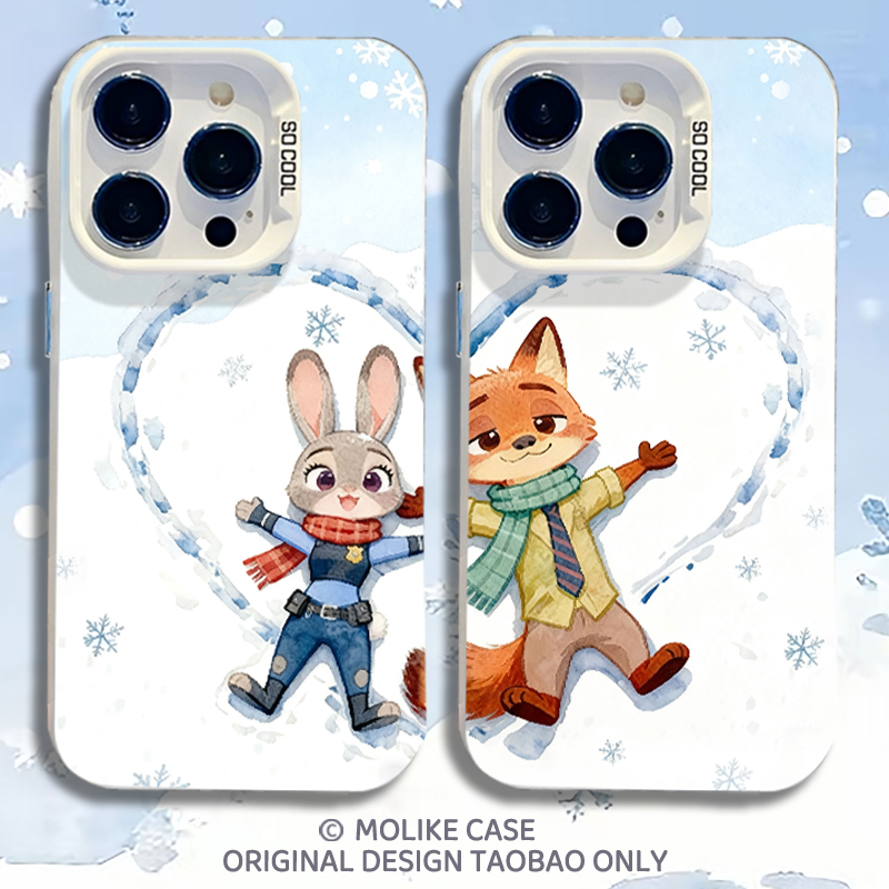 雪地爱心尼克朱迪适用iqoo15手机壳13情侣z9turbo疯狂12动物城11s一加ace5新款neo10pro/1+2/3v/9/8/7/6/vivo