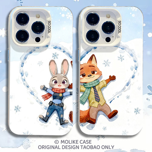 雪地爱心尼克朱迪适用iqoo15手机壳13情侣z9turbo疯狂12动物城11s一加ace5新款neo10pro/1+2/3v/9/8/7/6/vivo