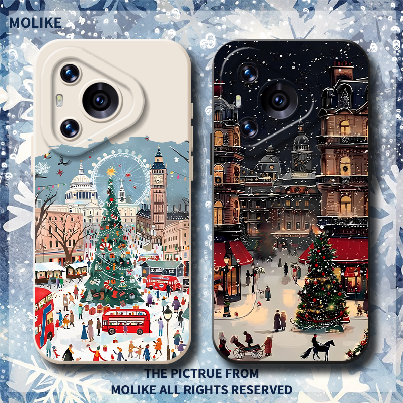 插画圣诞节适用华为pura80手机壳mate70pro秋冬nova14新款13氛围12荣耀400高级感300外200/x60/50/magic8/7/6