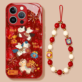 烟花飞马适用苹果17promax手机壳iPhone16新年15新款 14马年13mini本命年12玻璃11限定x红色xr保护xs套8防摔7