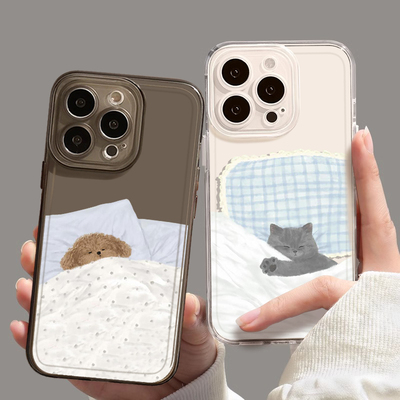 适用苹果手机壳情侣睡觉猫狗透明