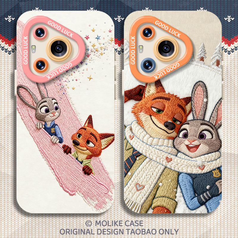 刺绣尼克朱迪适用华为pura80手机壳mate70pro疯狂动物城nova14新款13/12荣耀400/300/200/x60/50/magic8/7/6