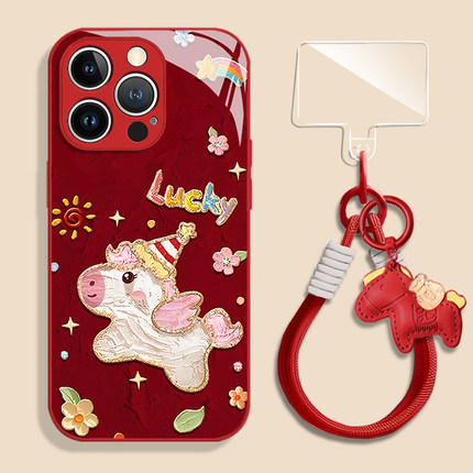 油画小马适用小米17promax手机壳15ultra马年14新款13红米k90新年80玻璃70本命年60至尊版50挂绳note12保护11