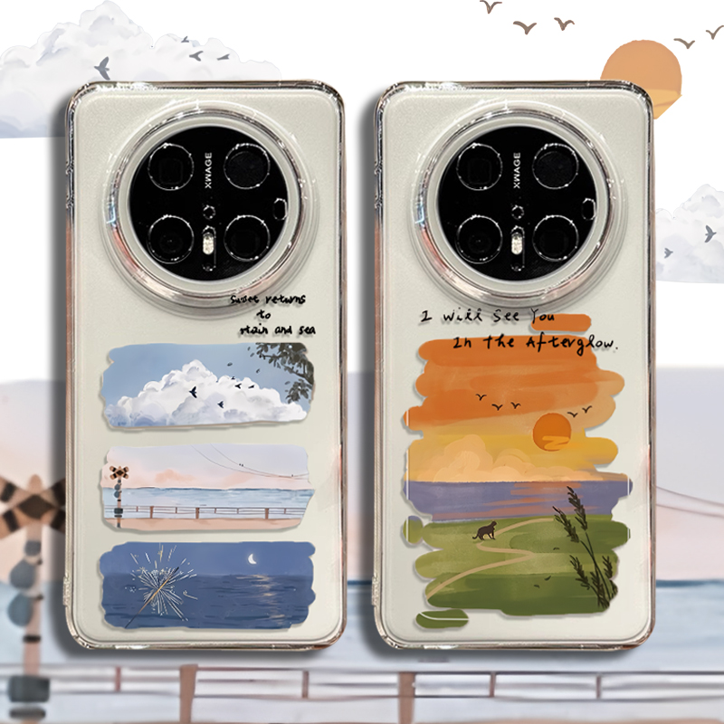 ins风景适用华为mate70pro情侣手机壳mate60小众透明高级感mate50e创意艺术男女mate40新款mt外壳镜头保护套