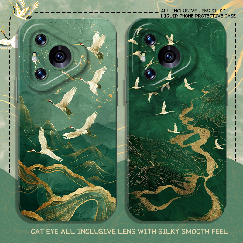 适用华为pura80手机壳mate70pro白鹤nova14新中式13荣耀400绿色300小众200中国风x60男士50新款magic7高级感