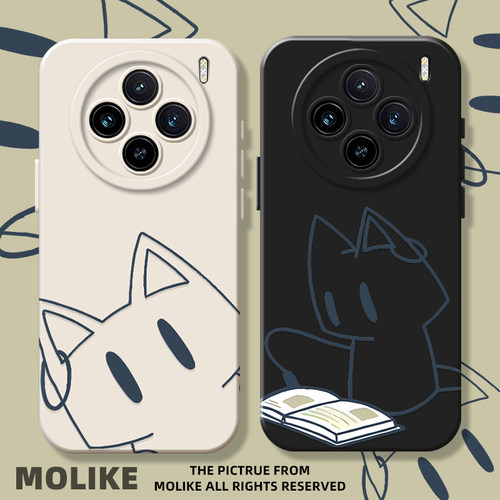 可爱线条猫咪适用vivox300pro手机壳x200mini情侣x100s新款ultra硅胶x90小猫80简约70创意60男女50一对防摔套