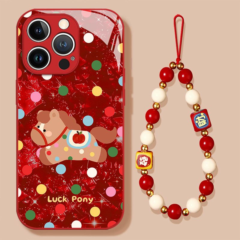 波点小马适用苹果17promax手机壳iPhone16马年15新款14新年13mini本命年12玻璃11红色x挂绳xr秋冬xs高级感8/7,3C数码配件,手机保护套/壳,淘宝优惠券,粉丝福利购,淘宝优惠卷