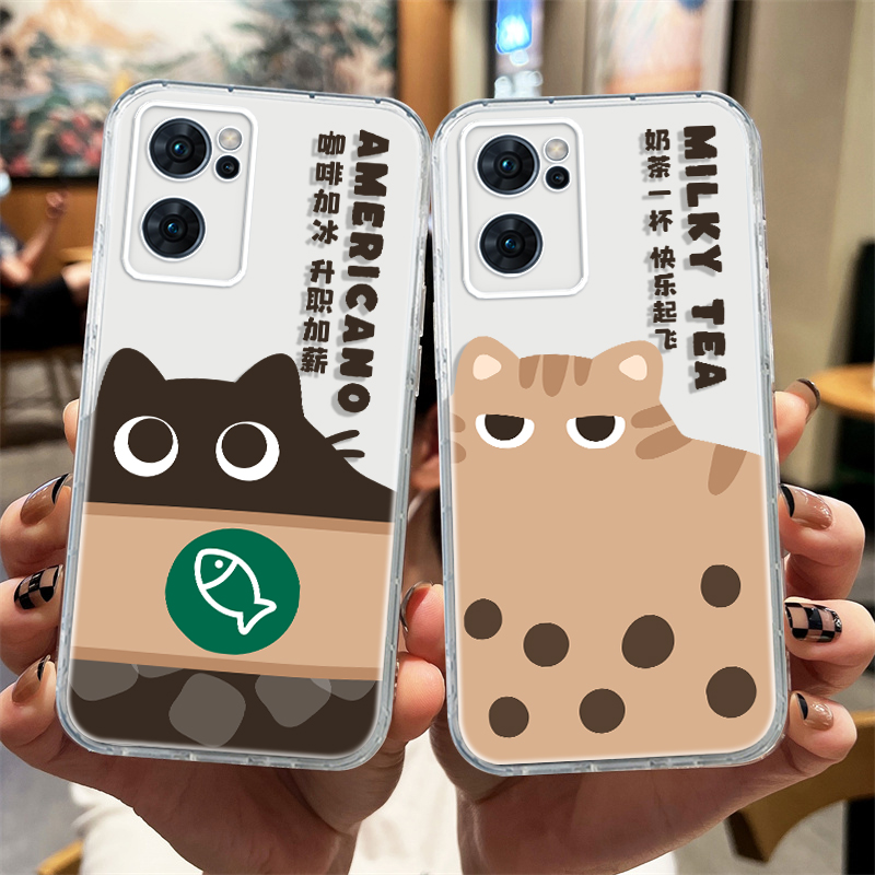 oppo手机壳奶茶咖啡猫咪透明创意