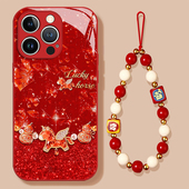 水晶飞马适用苹果17promax手机壳iPhone16马年15新款 14挂绳13mini新年12玻璃11本命年x红色xr保护xs外8防摔7