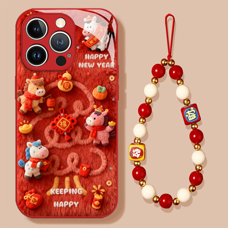 毛绒福马适用iqoo15手机壳13马年z9turbo本命年12过年11s一加ace5新款neo10pro新年1+2玻璃3v套9外8/7/6/vivo