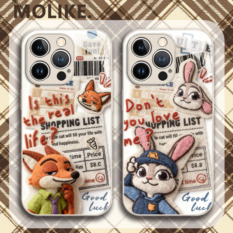 毛绒尼克朱迪适用苹果17手机壳iPhone16promax毛绒15新款14情侣13mini兔子12疯狂动物城11男x女xr/xs/8/7/air