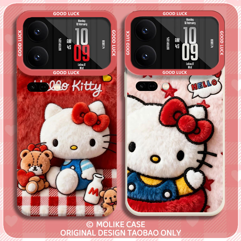 毛绒kt猫适用小米17promax手机壳15ultra凯蒂猫14新款13红米k90硅胶80卡通70可爱60至尊版50创意note12防摔11